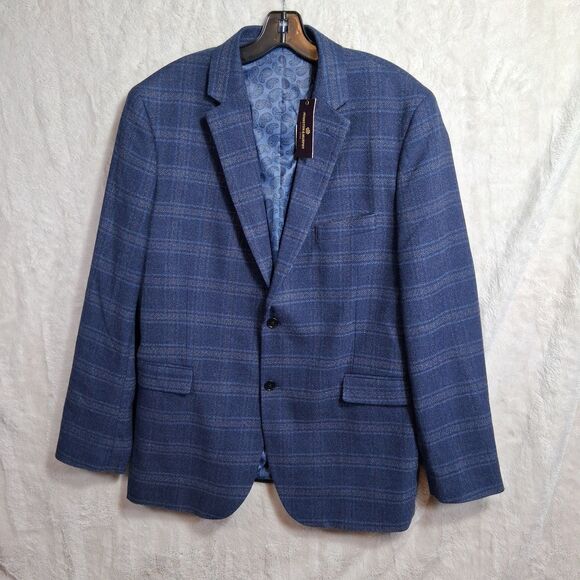 Johnston Murphy Blazer Blue Plaid Windowpane NWT Jacket Sport Coat Suit - Picture 1 of 7